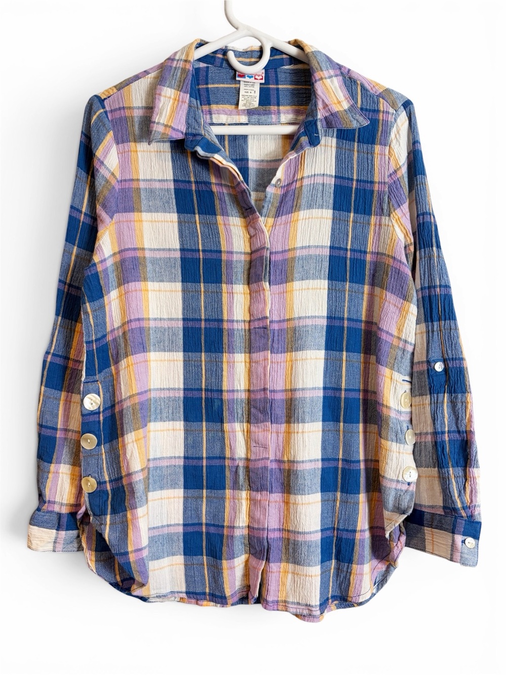 Vintage American Sweetheart Cotton Plaid Mother Of Pearl Button Shirt FLAWS